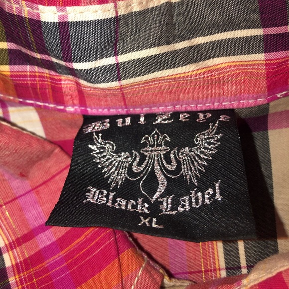 Men’s Bulzeye Black Label Plaid Button Up Short Sleeve Shirt Size XL - Picture 5 of 7